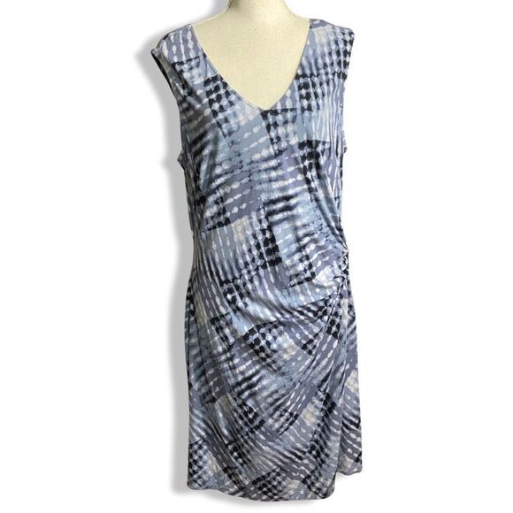 NIC+ZOE Cross Over Twist Dress, Blue & White Tie-dye Effect Print, Size XL - Picture 2 of 9